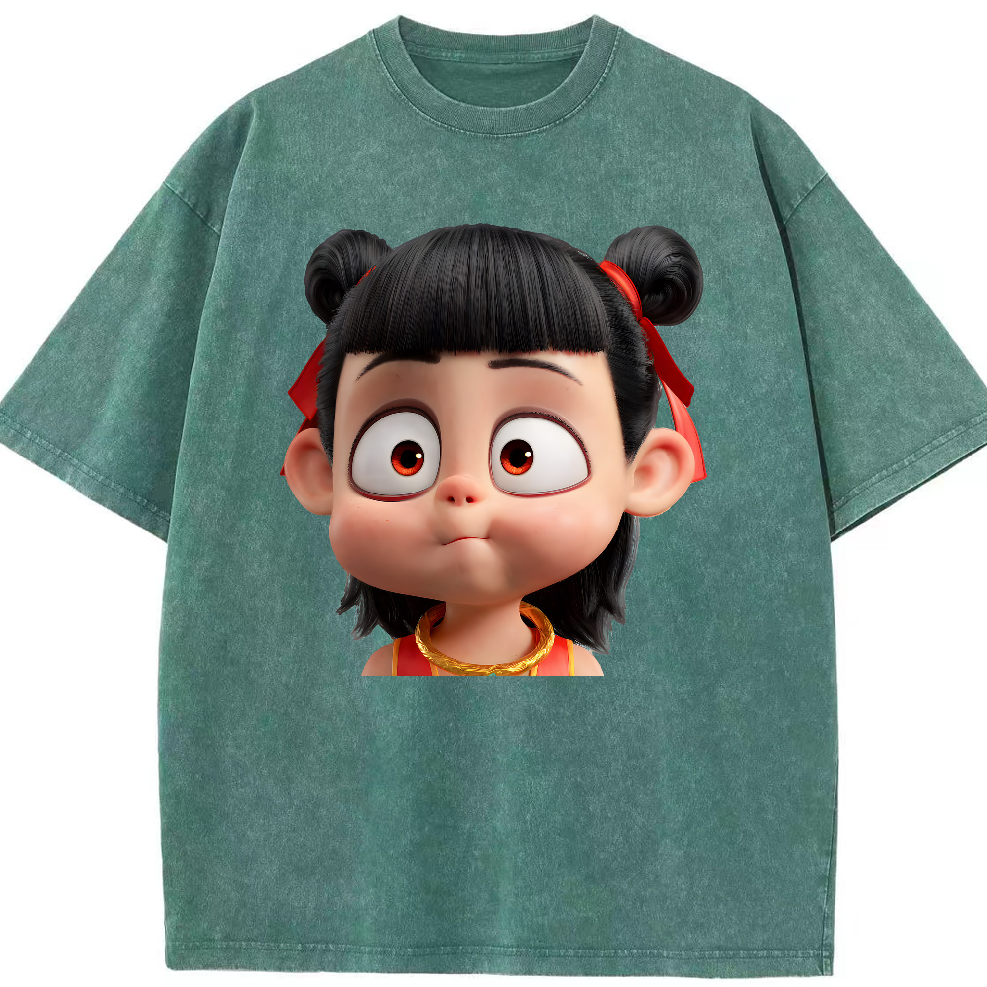 （画像用） Ne Zha 2 ナタ 魔童の大暴れ 綿100% ヴィンテージ風 半袖Tシャツ（フロントプリント）